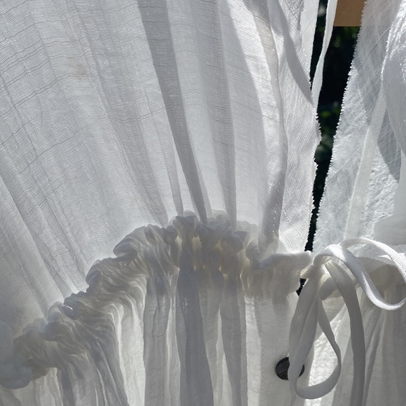 New Boho Deep Plunge Maxi Gauze Cover Up Dress Summer White Cotton Blend - Picture 2 of 6